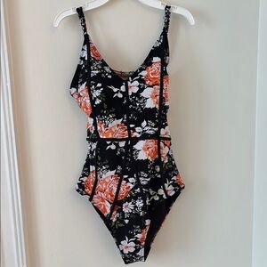 Cupshe Black and Orange Floral One Piece Swimsuit